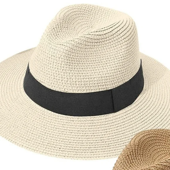 Womens Straw Hat Panama Roll up Fedora Sun hat